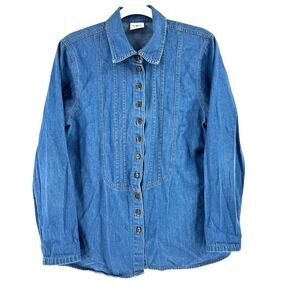 C.M.C Color Me Cotton Chambray Denim Button Front Shirt Women's Large USA Made